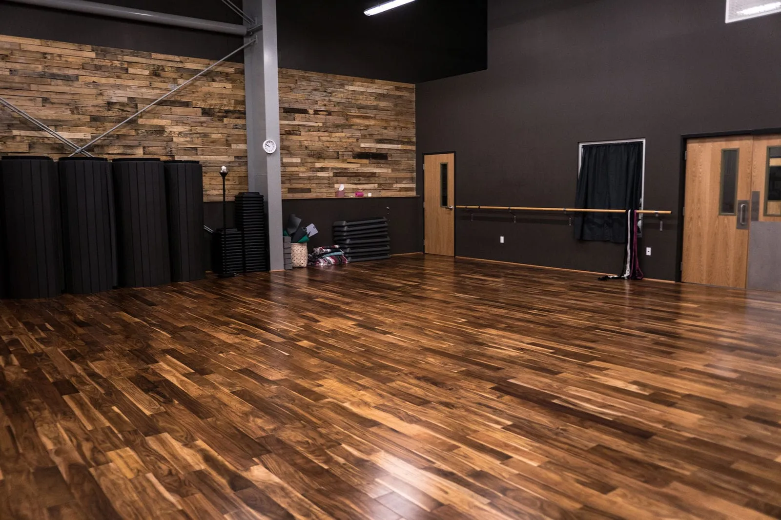 Wood-floored class studio